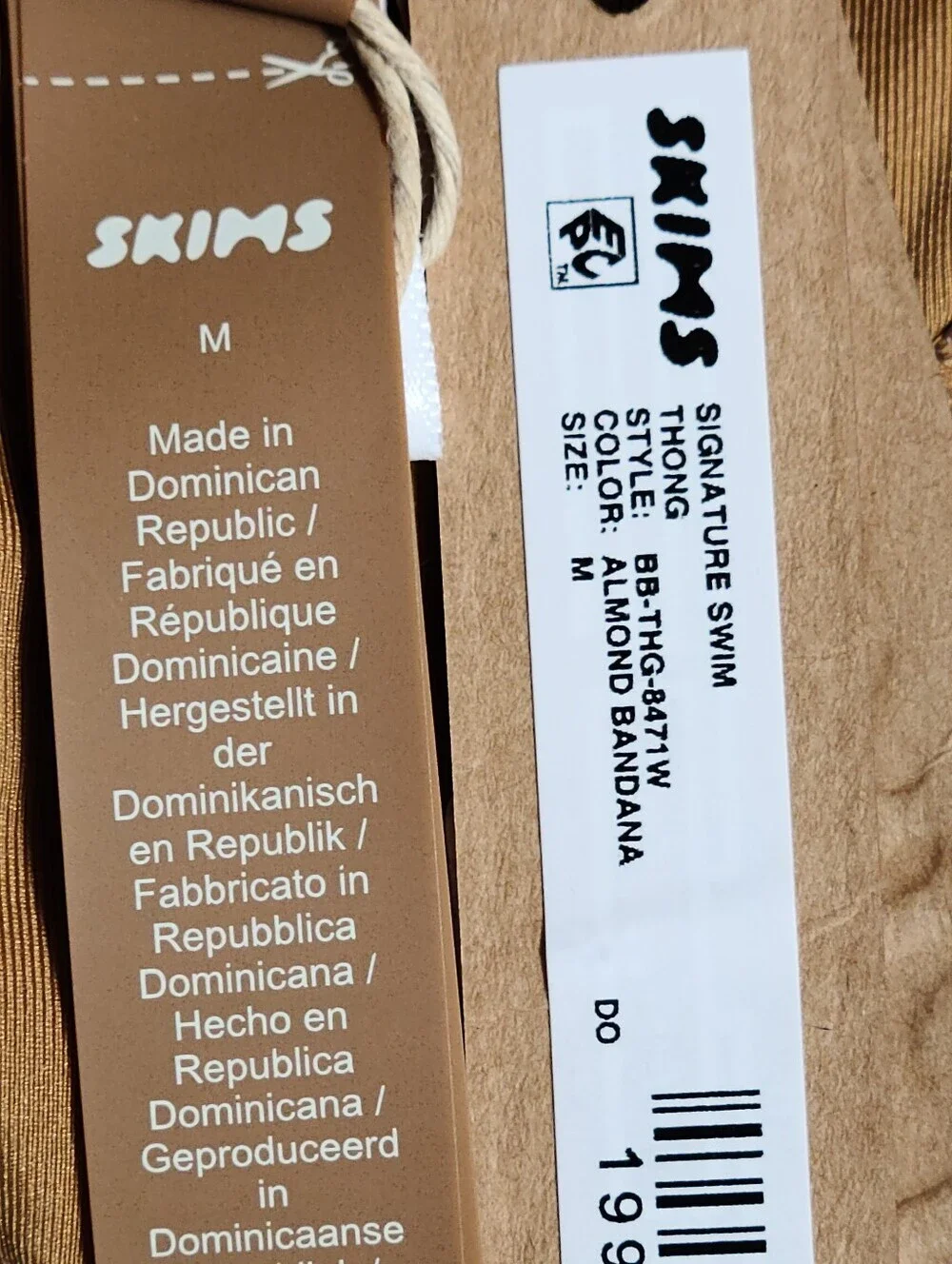 SKIMS Signature Swim Thong Bottom Brown Almond Bandana Women Medium NEW